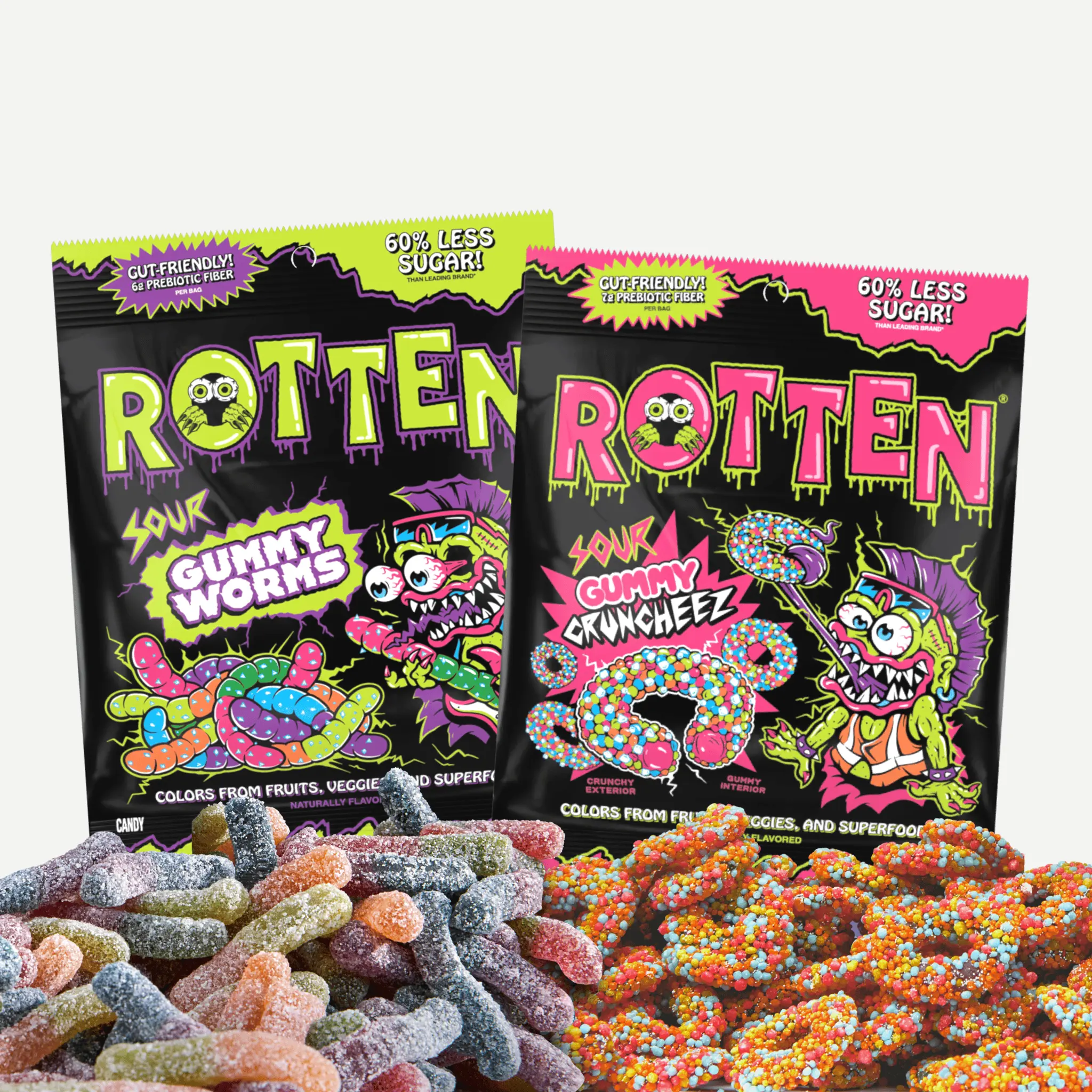 8pk Variety of Sour Gummy Worms and Sour Gummy Cruncheez, Candy Snacks 1.8 oz bags Corn Bonbon