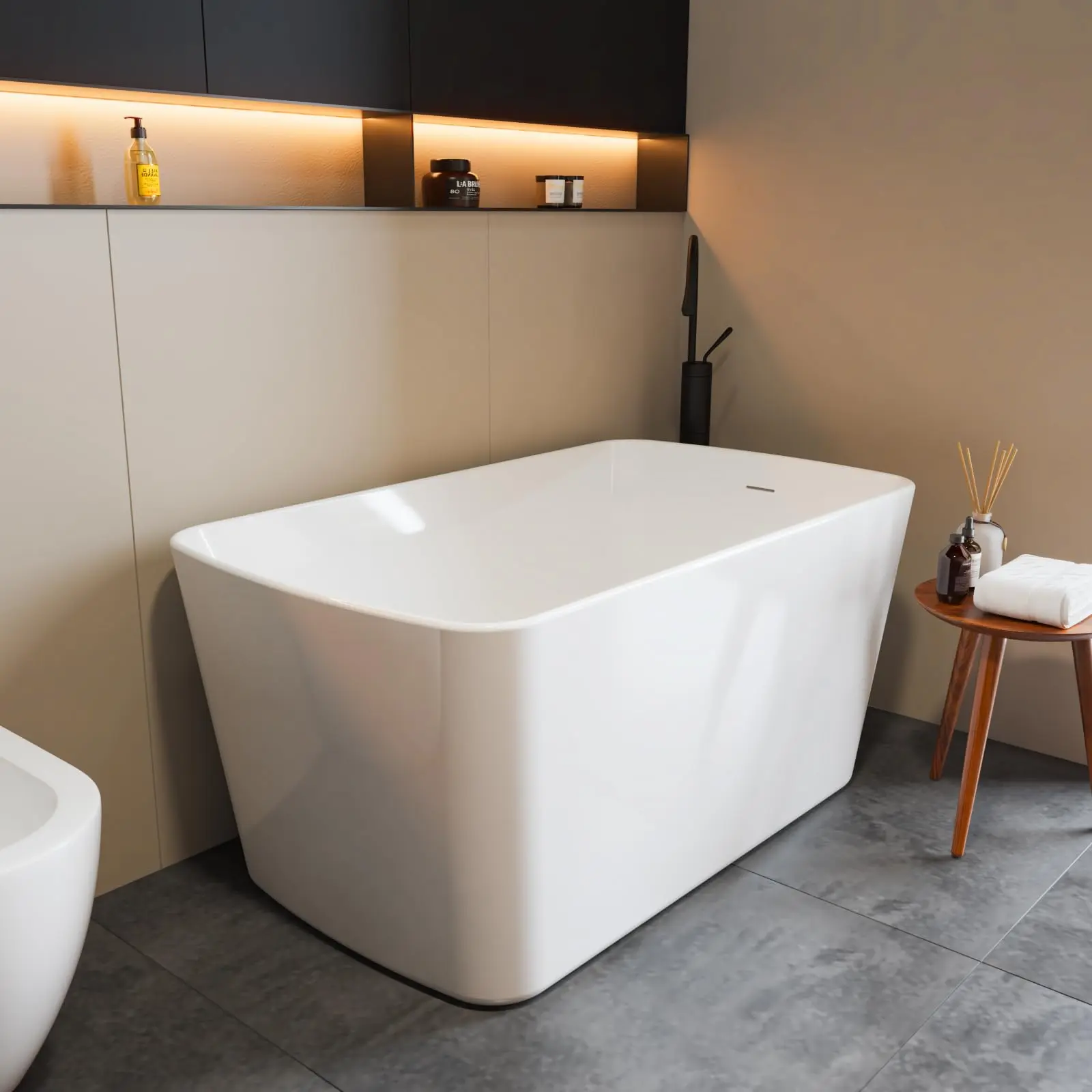 49" Acrylic Soaking Bathtub - Premium Freestanding Deep Tub for Bathroom with Built-in Seat, Double-Walled Design, Matte Drain & Overflow