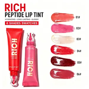 PHOFAY Rich Peptide Lip Tint, Hydrating Glossy Lip Stain, Long-Lasting Shiny Lip Gloss, Moisturizing Plumping Lip Color for Dry Lips, 6 Shades cup