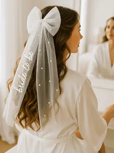 Bridal Veil with Hair Clip, Pearl Embellished Headpiece, Elegant Wedding Accessory, Perfect for Brides, Stylish Bridal Fashion Item, Wedding Veils for Brides, Trailing Veil, Western Wedding Veil