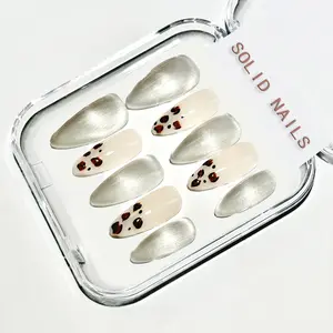 Solid Nails |Handmade Wearable Nail Art In A Spotted Leopard Print Style Handemade Press On Nails REUSABLE 3D Gel Fake nails acrylic press nails/Summer 2025 French Press Acrylic False Nails Set