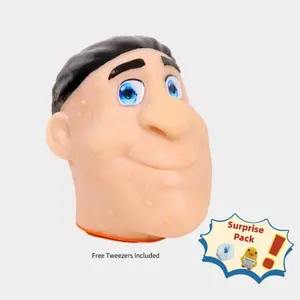 Realistic Pimple Popper Toy Face, Gross Satisfying Squeeze Acne Head, Stress Relief Kit with Soft Squeeze Ball & Cute Plush Gift