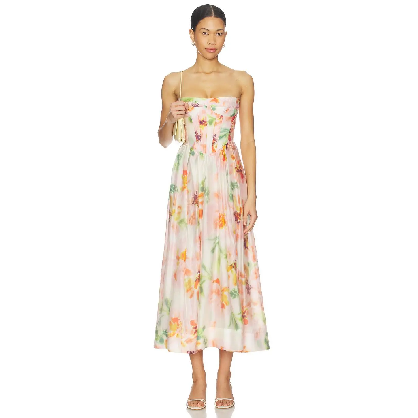 Bardot Lola Corset Midi Dress in Pink Floral Bardot Lola Corset Midi Dress in Pink Floral