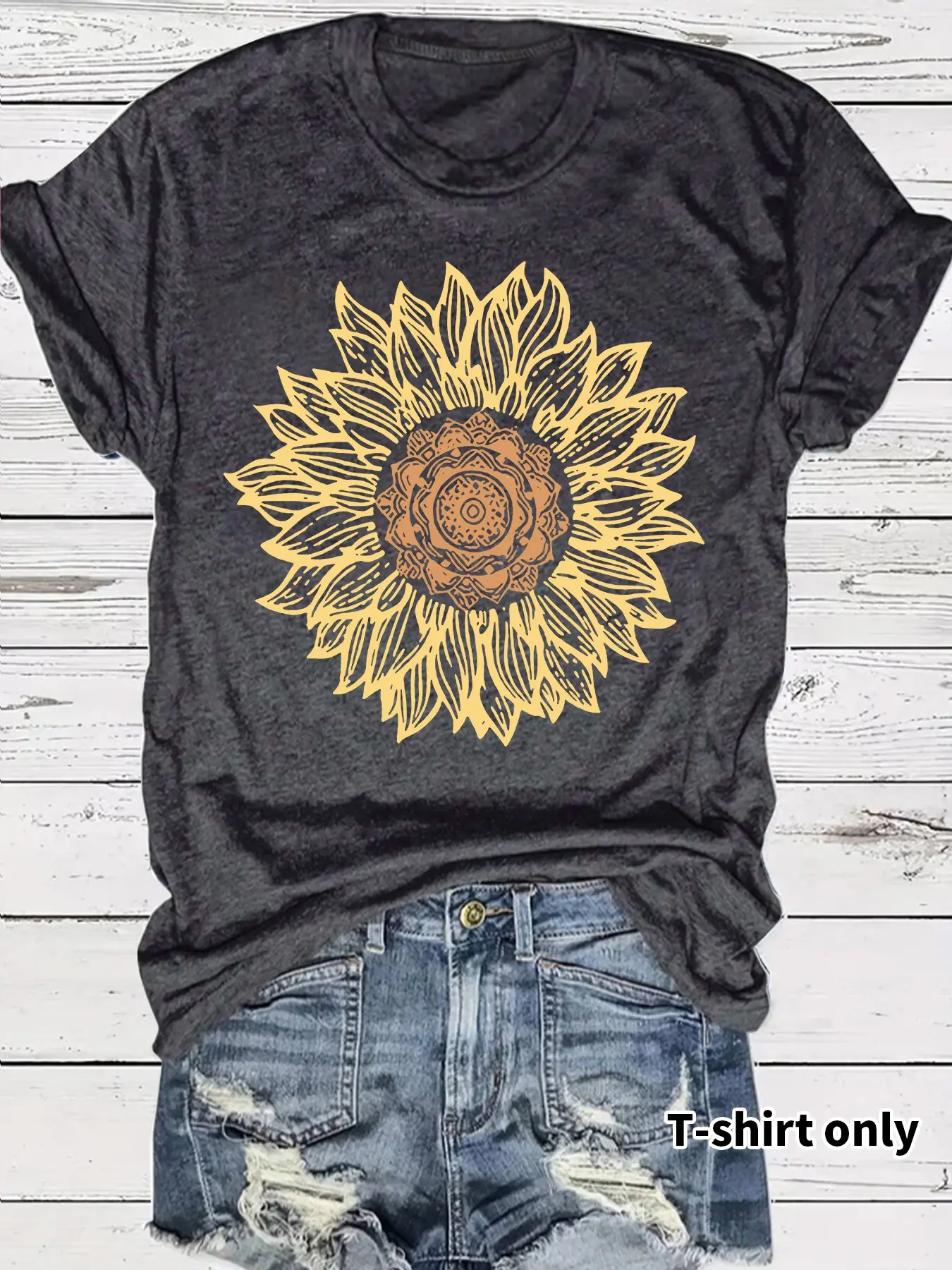 Bangely Women's Vintage Sunflower Print Casual Streetwear, Summer T-Shirt, Breathable Fitted Short Sleeve Top S-Xxl, Perfect for Everyday Wear