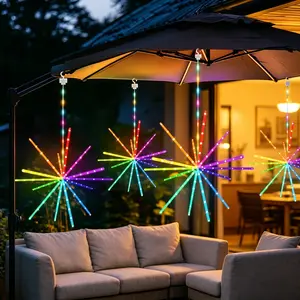 Outdoor RGB 3pcs Hanging Starburst Lights Fireworks Lights 342LED Meteor Lights with Remote Control 84 Lighting Modes Courtyard Aisle Garden Party Christmas Starry Sky Lights