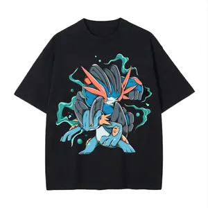 Swampert Illustration Vintage Gym Tee | Water Monster Anime Graphic T-Shirt | Retro Pocket Monster Streetwear Shirt | Unisex Oversized Workout Tee | Anime Fan Gift