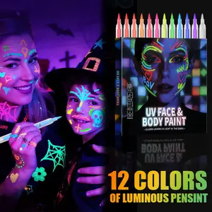 12 Color/18 Color Glow-In-The-Dark Body and Face Paint Pens, Acrylic Night Light Pens, Creative Graffiti Pens for Bars and Parties