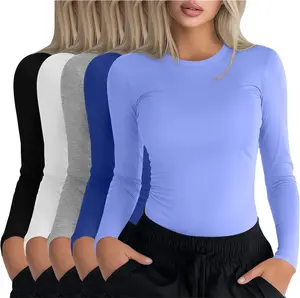 Oakgarden 5 Pack Womens Underscrub Long Sleeve Shirts Slim Fit Crew Neck Tops Basic for Nurse with Soft Fabric