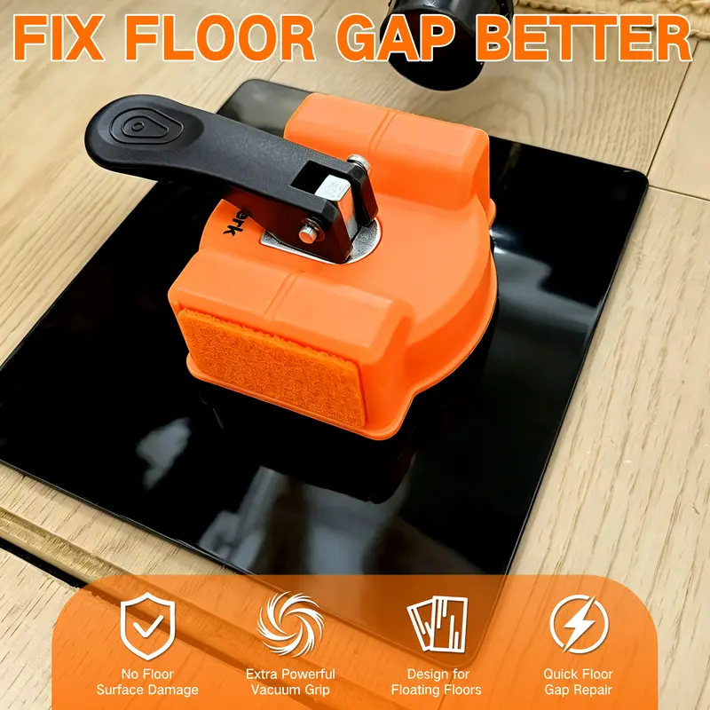 Decerk Laminate Vinyl Floor Gap Repair Tool - Home Repair & Laminate Flooring Tools, Suction Cup Plank Gap Fixer with Reusable Black Vinyl Pad, 2 Sticky Pads & Sticky Grip for LVP Engineered Wood Installation