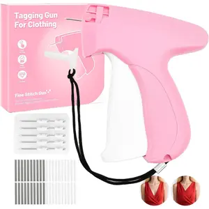 Tagging Gun Fou Clothing - Pink and White Stapler for Clothing Mini Sewing Kit Quick Clothing Fixer Sewing Tool Kits, 2000 Black & 2000 White 5mm Mini with 6 Needles