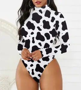 Women’s Shapewear Bodysuit Cowprint Long Sleeve Turtleneck Bodysuit for Women Shapewear Bodysuit Jumpsuit