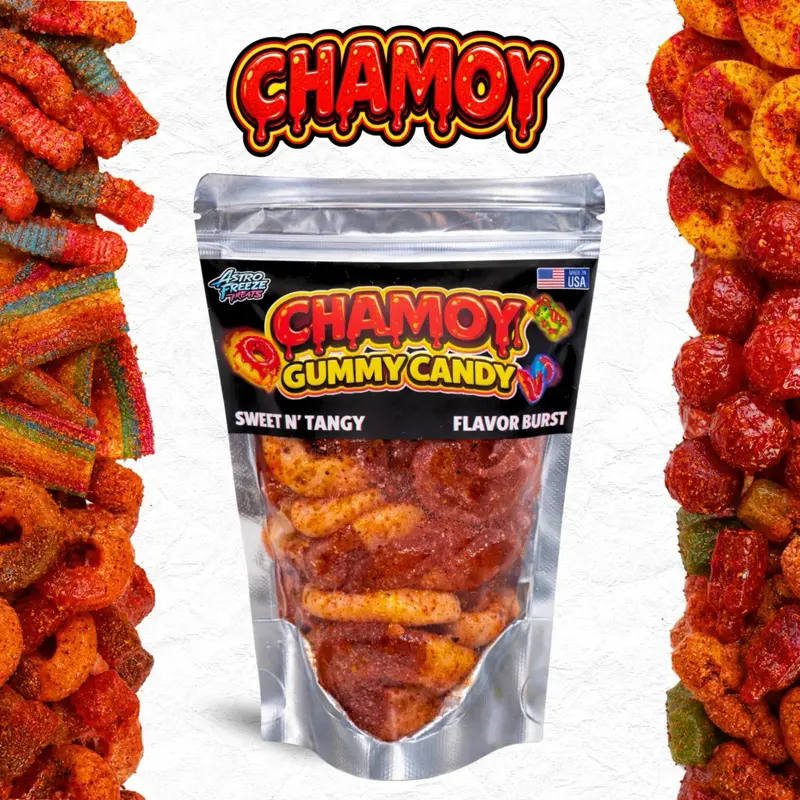 Chamoy Snacks- 8oz Bag- Sweet n' Tangy Chewy Snack- Astro Freeze Treats - Fruity Tajin Chili Lime Seasoning Spicy