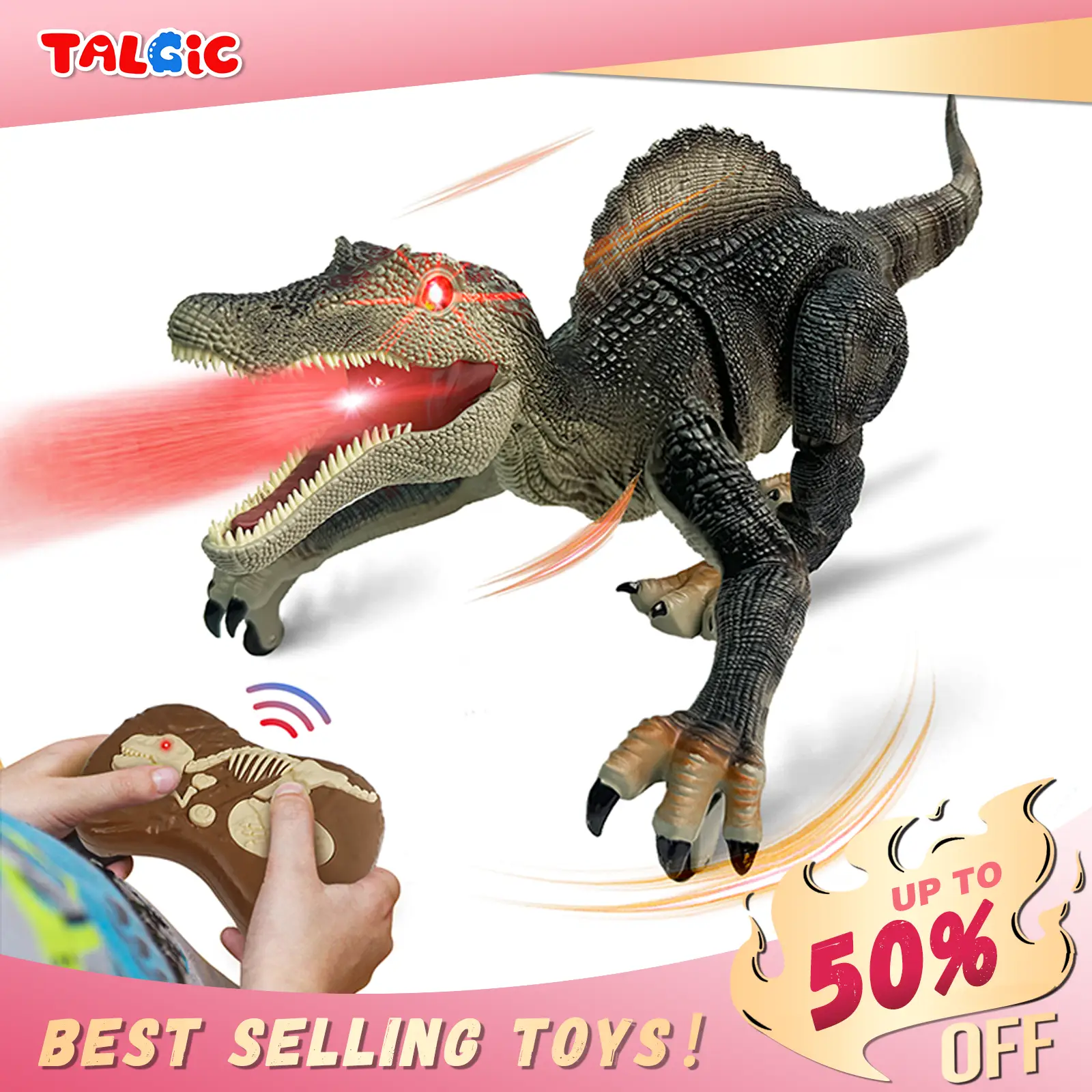 Control remotely dinosaur Animal Toy, Spinosaurus and T-rex, rapid movement with water spray function, best gift for boys
