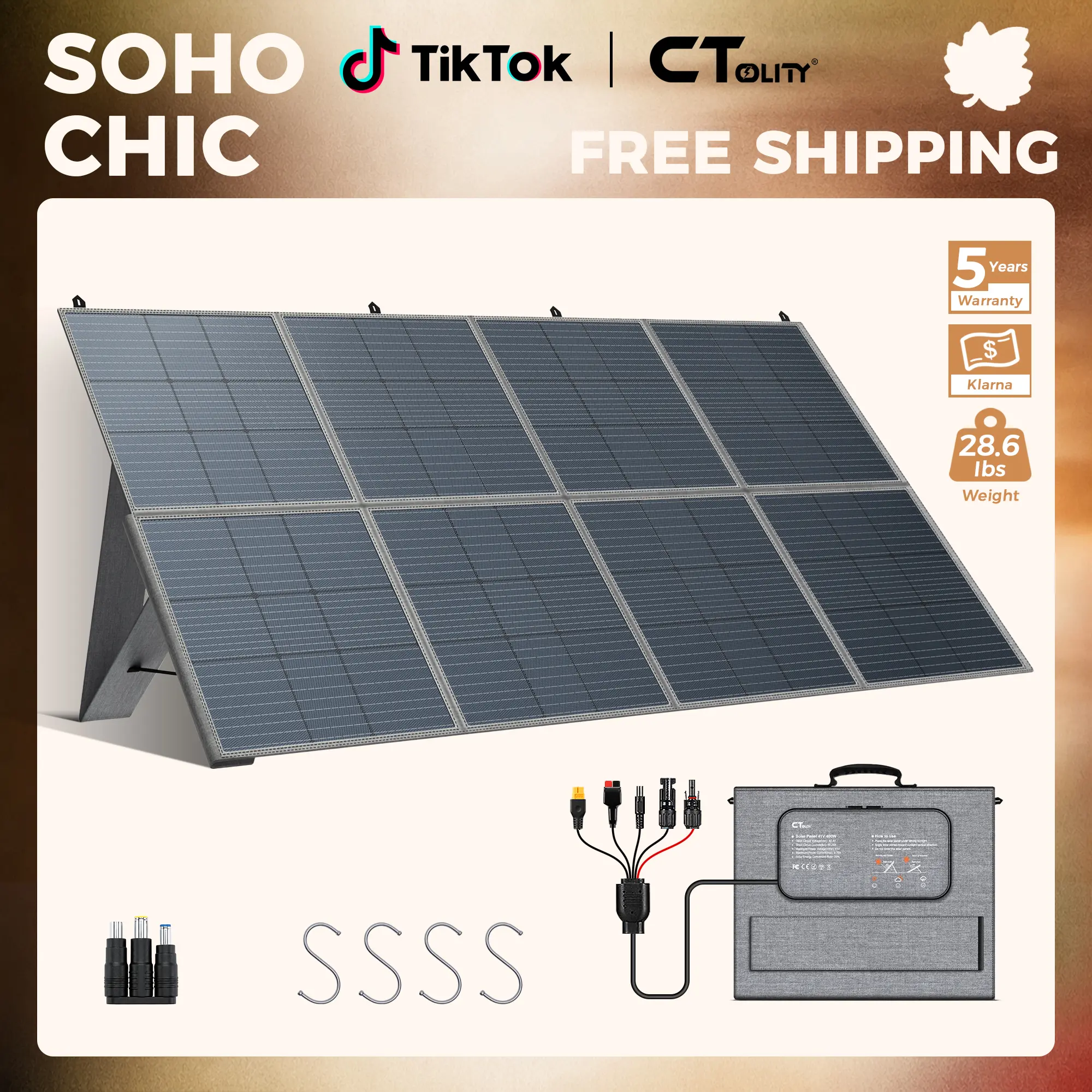 CTOLITY 400W Foldable Solar Panel 41V 10A - Portable Off-Grid Charger for Camping RV & Home Backup, 23.5% ETFE High-Efficiency, Waterproof Dust-Resistant, Adjustable 8F Bracket, XT60/Anderson Ready