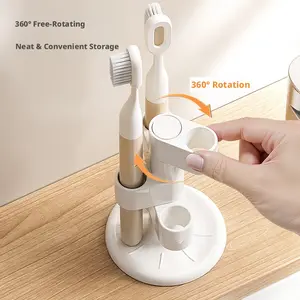 360-degree rotating toothbrush holder, countertop rotating toothbrush organizer, multi-slot design, smooth rotation for easy access, suitable for electric and manual toothbrushes, Bathroom Accessory