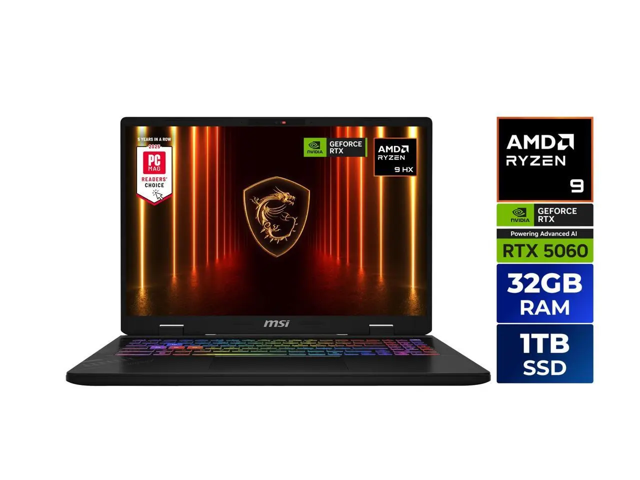 MSI CROSSHAIR A16 - 16" QHD+ 240H -z AMD Ryzen 9-8940HX - GeForce RTX 5060 - 32GBDDR5 1TB NVMe SSD - Win 11 Gaming Laptop (D8WFKG-015US)