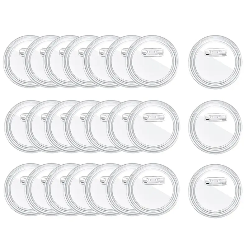 3 Inch Acrylic Button Pins Clear Plastic Button Badges Pin Craft Button with Pin Blank Pins Photo Buttons Pin, 25 Pack