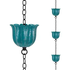 8ft Rain Chains for Gutters, Adjustable 10-Cup Rain Catcher Chain with Bell, Replacement Downspout for Eaves Drainage