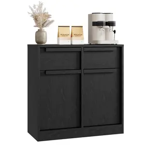 Sideboard Buffet Cabinet with 2 Drawers, 31.5 in Large Coffee Cabinet with Storage, Modern Storage Buffet Table for Kitchen Dining Room, Living Room (Black, 2 Doors & 2 Drawers)