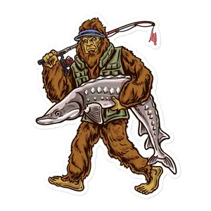 Sturgeon Fishing Sticker , Bigfoot Fishing Sticker , Fishing Sticker , Fishermen Sticker , Fishing Decal , Bigfoot Decal , Bigfoot Sticker