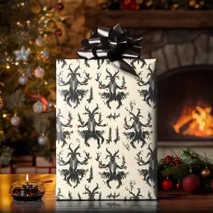 Hand Drawn Krampus Gift Wrap, Nordic Folklore Christmas Wrapping Paper, Gothic Winter Holiday Design