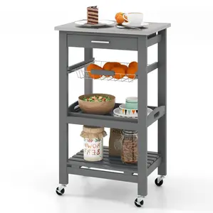 Costway Compact Kitchen Island Cart Rolling Service Trolley with - See Details, Compact prep station, Mini kitchen island, Kitchen utility cart