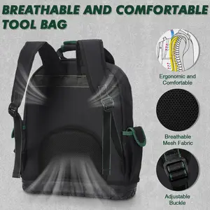 Heavy Duty Tool Backpack, Waterproof 1680D Oxford Tool Bag, Breathable Comfortable Tool Rucksack with Hard Molded Base, for Electrician Carpenter