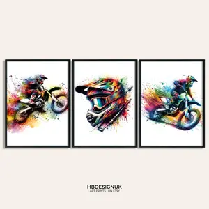 Motocross Prints - Set of 3 Watercolour Dirt Bike Posters Motorcycle Print Dirt Bike Wall Art Motor Bike Artwork Boys Room Decor #270
