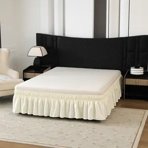 Wrap Around Bed Skirt, Three Fabric Sides, Elastic Dust Ruffle, 14 Inch Tailored Drop, Easy to Install, Fade Resistant, Bedding Supplies