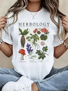 "Herbology" Wizarding World Graphic Tee, Harry Potter Hogwarts 100% Cotton Casual Crew Neck Short Sleeve T-Shirt (White)