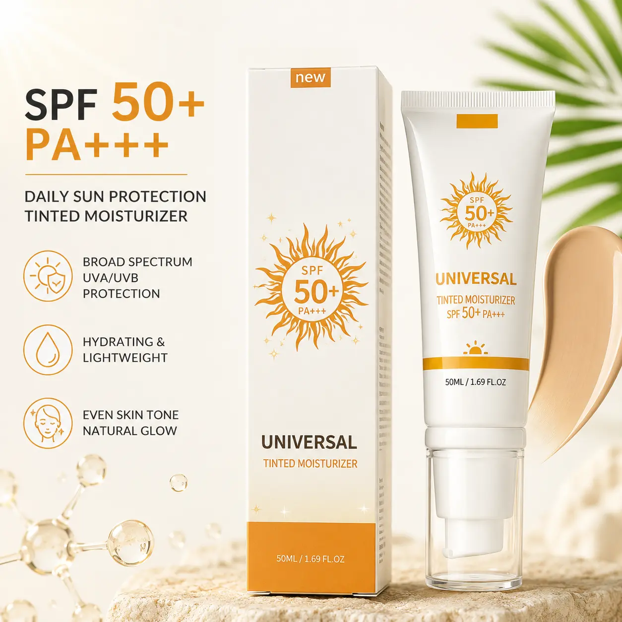 HOYGI Universal Tinted Face Moisturizer Sunscreen SPF 50 PA+++ Water Resistant Non-Greasy for All Skin Types Hydrating & Moisturizing