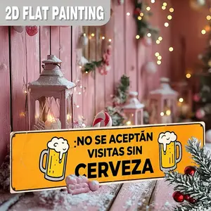 4x16 Inch 2D Flat Vintage Spanish "No Se Aceptan Visitas Sin Cerveza" Metal Sign,Retro Beer-Themed Wall Plaque,Sturdy Aluminum Decorative Sign for Bar,Man Cave,Pub,Mexican Fiesta Decor funny