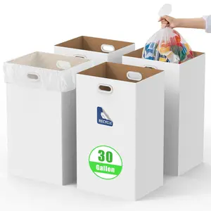 30 Gallon Corrugated Cardboard Disposable Trash Cans with Built-in Handles, 4 Pack Heavy Duty Extra Large Portable Trash Can, Waterproof Layer Reusable Garbage Can, Recycling Bins