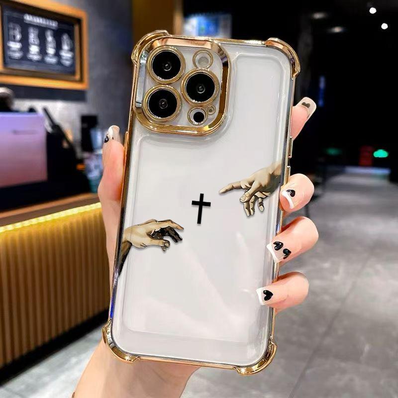 Reaching Hands Art Cross TPU Smartphone Case for iPhone 12-17, 4 Reinforced Corners for Fall Buffering Protection, Wear-Resistant Ink to Prevent Pattern Fading, Durable Cellphone Accessory, Casing, Iphone 17