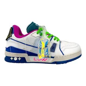 Louis Vuitton LV Trainer Low Virgil Neon Blue Men's Casual Sneaker, Athletic Closed Sports Shoes, Comfortable Walking Shoes