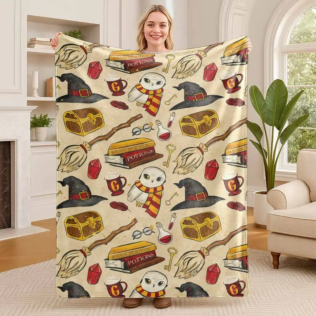Whimsical Wizardry Flannel Blanket, Magical Accessories Print, UltraSoft & , Perfect for Sofa Snuggling, Reading Nook, Bed Relaxation,  , Travel, Housewarming , Holiday Essential.