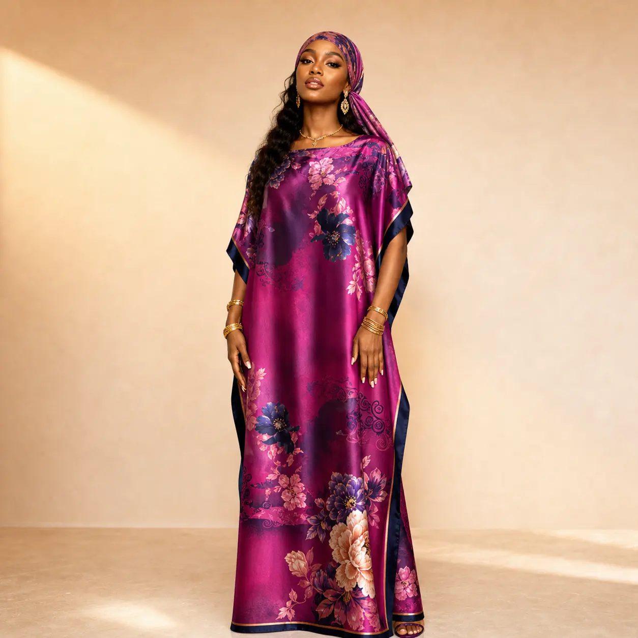 【MOOMOO】Women's Elegant/Floral Print Moomoo & Matching Scarf Set -Multicolor, Lightweight Elegant Boho Casual Shawl Dress, Outdoor Swimwear Cover-Up, loose soft outfit，Loungewear，pajamas，Fashion Vacation for All-Season Wear 03