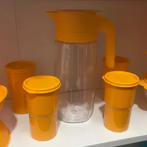 1.7L Pitcher with Golden Yellow Lid + 4 Tumblers (350ml) with Lids
