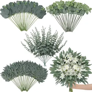 30/60/90 Pcs Artificial Eucalyptus Stems, Mixed Plants & Silver Dollar Eucalyptus Leaves, DIY Bouquet Centerpiece Spring Floral Arrangement