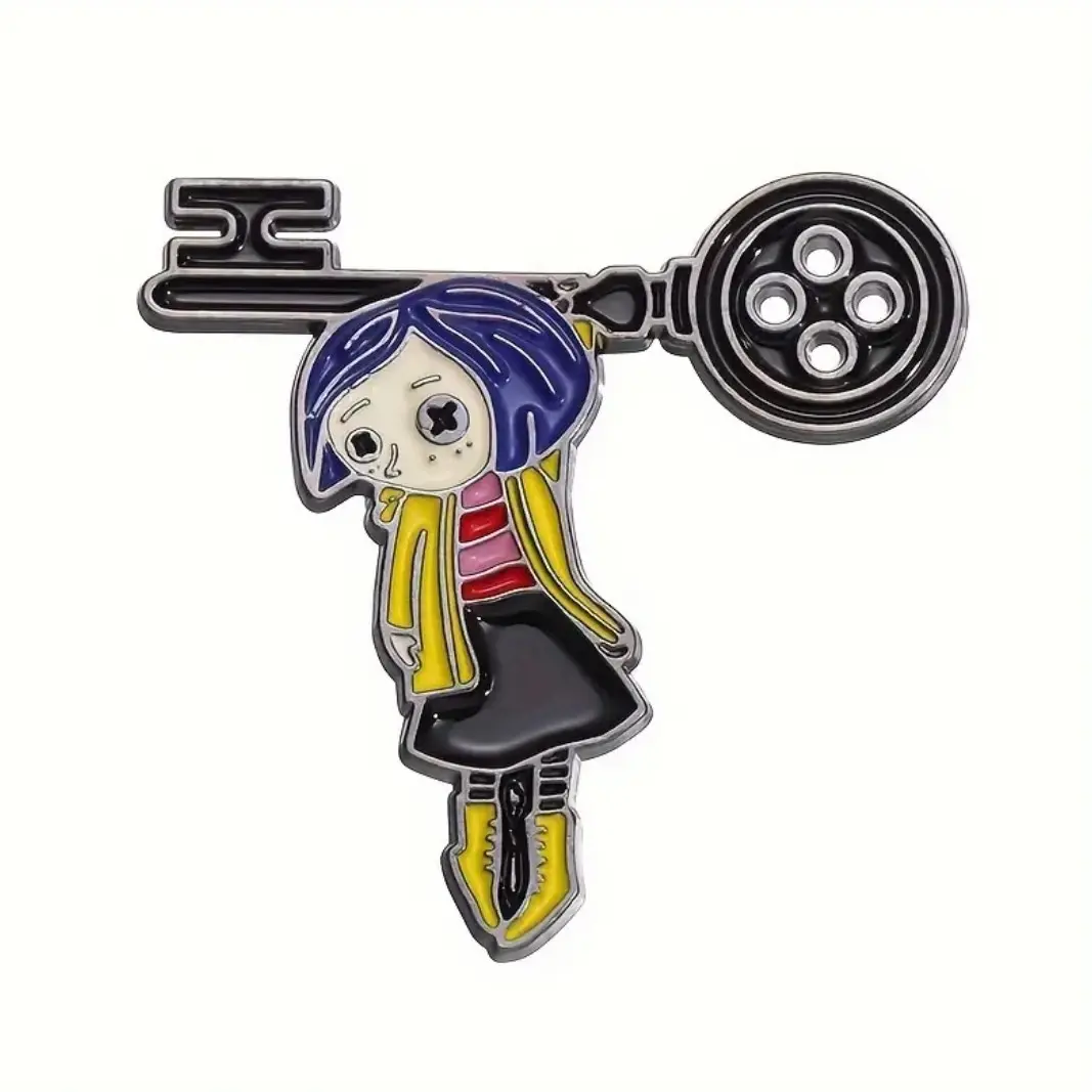 Coraline with button key enamel pin