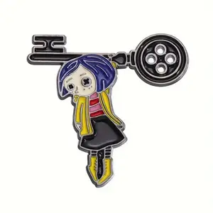 Coraline with button key enamel pin