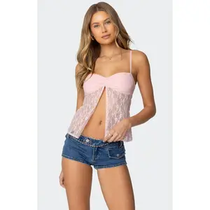 Edikted Women's Priya Sheer Lace Split Front Top