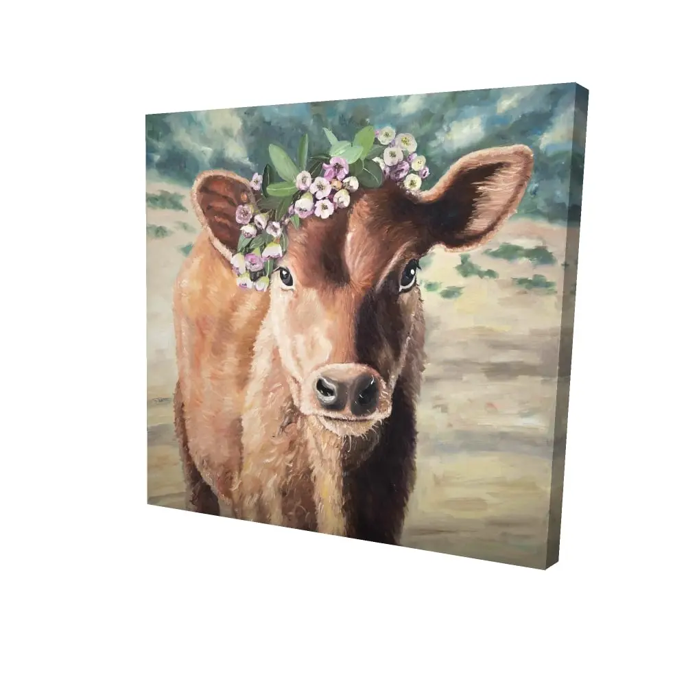 360 stand Rustic Animal Motif Wall Art Painting, 24x24 in. Brown Jersey Cow Print Artwork, Rustic Home Decoration for Living Spaces, Artistic, Animal Print Style, Countryside Charm, Western Motif Cow Art Prints