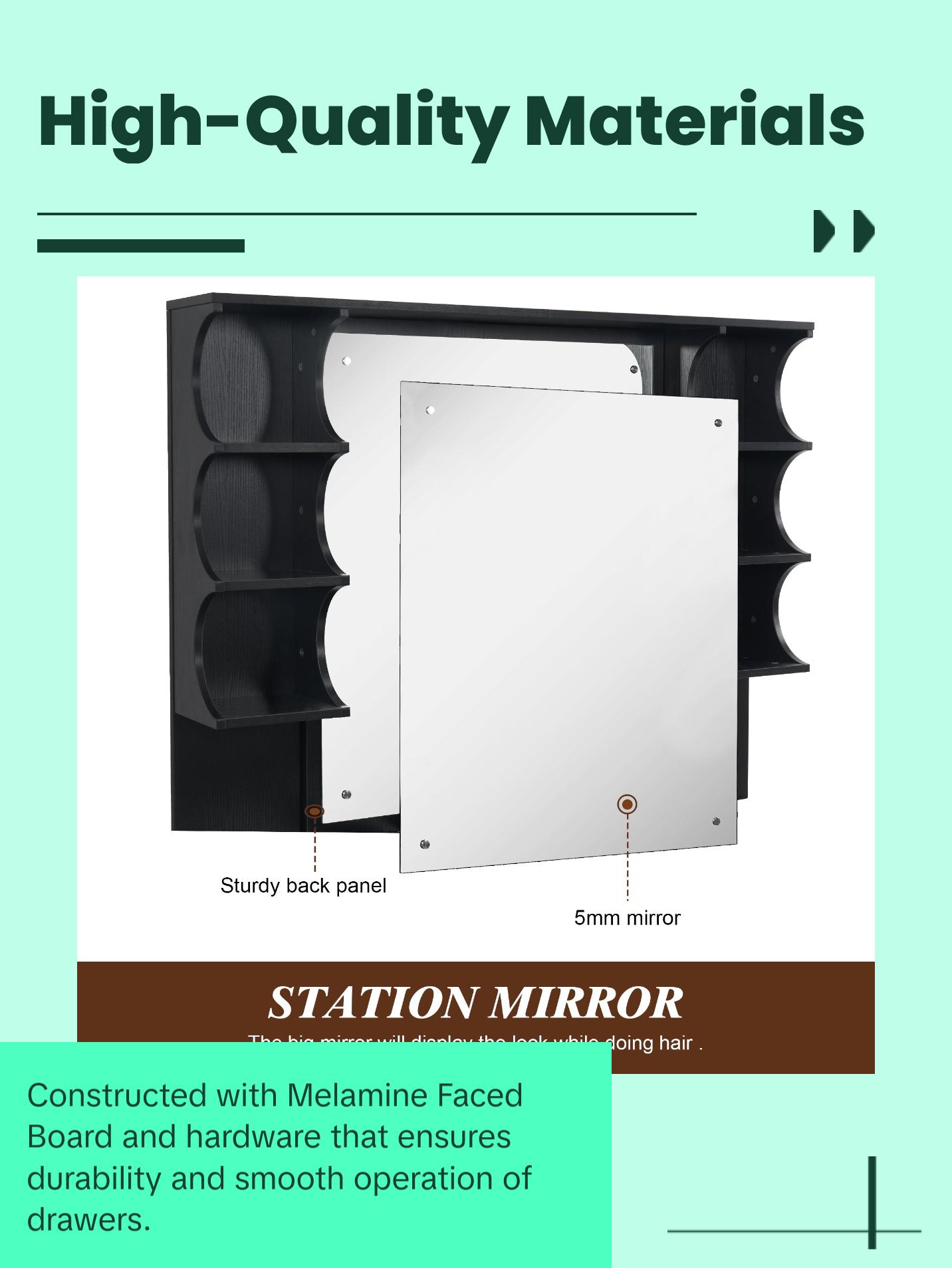 BarberPub Backwash Shampoo Bowl Cabinet, Barber Wall Mount Station with Mirror 3141