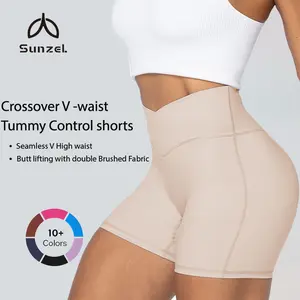 Sunzel Crossover Tummy Control shorts for Women Seamless V High Waist Yoga Workout Gym Shorts with Butt Lifting Double Brushed Fabric