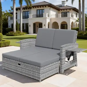 Grey 2-Piece Outdoor Wicker Chaise Lounge Chair Set, Infinite Adjustable Backrest with Removable Cushion–Perfect for Yard, Garden, Backyard