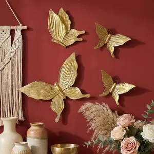 4pcs Gold Foil Butterfly Wall Hanging Decorations, Resin Home Decoration, Crafted Art Pieces for Living Room & Dining Room Walls