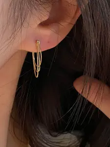 Elegant Metal Chain Cuff Dangle Earrings, Long Fashionable Ear Cuffs for Women & Girls, Silver Color Hook Design, Perfect for Parties & Gifts