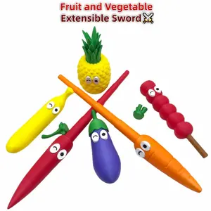 3D Printed Fruit Vegetable Stretch Sword, Banana Pineapple Chili Sugar Candy Eggplant Carrot Stress Relief Toy, Home Kitchen Office Decor Gift