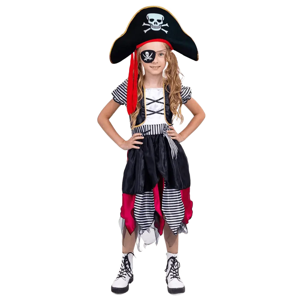 Girls Pirate Costume | Princess of the Seas Dress with Hat, Bandanna & Eye Patch - For Halloween, School Role Plays & Theme PartY
